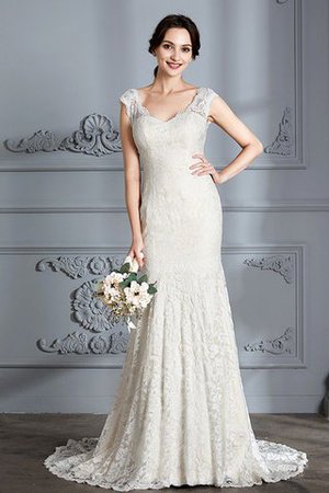 Elegante Vestido de Novia de Natural de Escote en V de Encaje Adorno de Cola Barriba - Foto 2