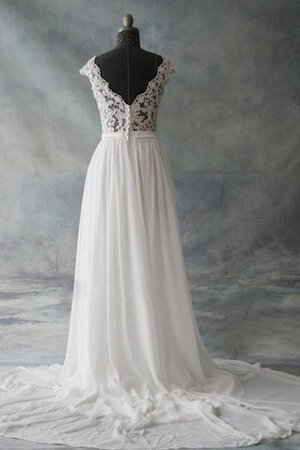 Robe de mariée plissage facile de col entaillé appliques de traîne moyenne - Photo 4