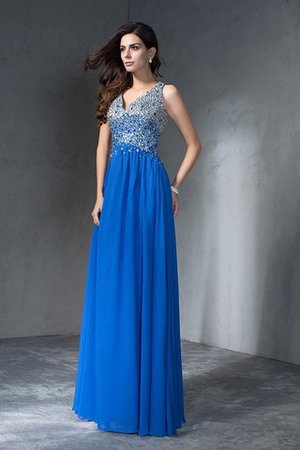 V-Ausschnitt Prinzessin Empire Taille Perlenbesetztes Abendkleid aus Chiffon - Bild 5