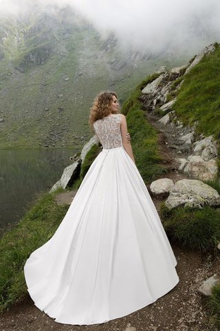 Abito da Sposa Naturale Barchetta A-Line A Terra Coda A Strascico Corto Senza Maniche - Foto 2