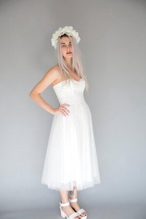 Robe de mariée plissé naturel a-ligne avec sans manches fermeutre eclair - Photo 4