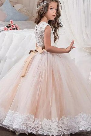 Abito da Cerimonia Bambini A Terra con Fiore in Tulle Ball Gown Naturale - Foto 2