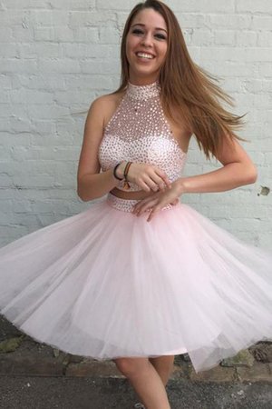 Natürliche Taile Brillant Mini Jugendweihekleid mit Hohem Kragen mit Perlen - Bild 1