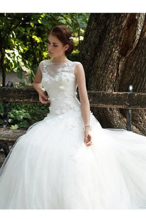 Vestido de Novia de Corte Evasé de Cola Corte de Baja escote en V de Flores de Largo - Foto 3