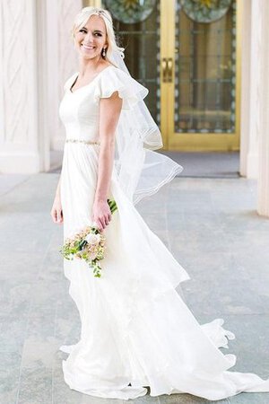 Abito da Sposa con Manica Corte in Chiffon sogno con Perline Senza Maniche Cerniera - Foto 1