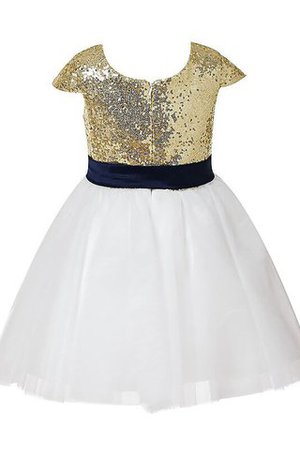 Paillette A Linie Prinzessin Kurzes Blumenmädchenkleid mit Juwel Ausschnitt - Bild 2