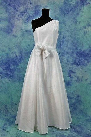 Abito da Sposa in Taffeta Cerniera Senza Maniche monospalla con Fiocco con Increspato - Foto 2