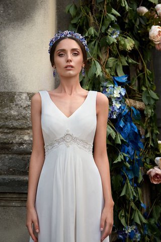 Abito da Sposa V-Scollo Lungo Senza Maniche alta vita A Terra in Chiffon - Foto 2