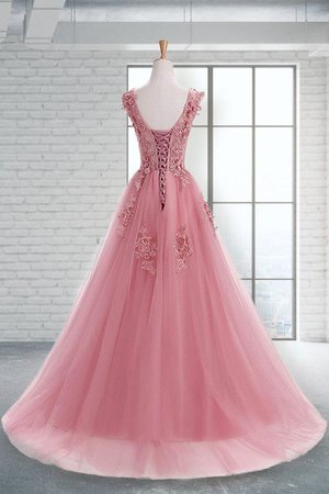 Tolle A-Line Normale Taille Abendkleid aus Tüll mit Rücken Schnürung - Bild 2