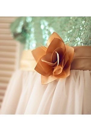 Paillette A-Line Wadenlanges Blumenmädchenkleid mit Blume mit Kurzen Ärmeln - Bild 3
