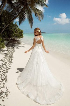 Robe de mariée brillant modeste simple de traîne moyenne avec manche épeules enveloppants - Photo 3