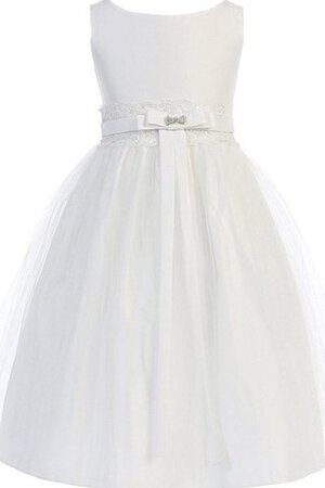 Robe de cortège enfant naturel jusqu'au sol decoration en fleur a-ligne col en bateau - Photo 1