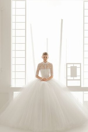 Duchesse-Linie Hoher Kragen Spitze prächtiges Brautkleid mit halben Ärmeln mit Tüll - Bild 3