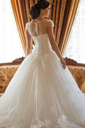 Robe de mariée naturel avec perle avec manche courte avec lacets entrecroisé - Photo 2