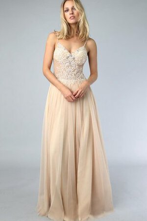 Robe de bal naturel ligne a avec perle en tulle avec sans manches - Photo 1