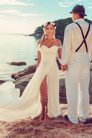 Robe de mariée plissé simple fermeutre eclair a plage de traîne courte - Photo 4