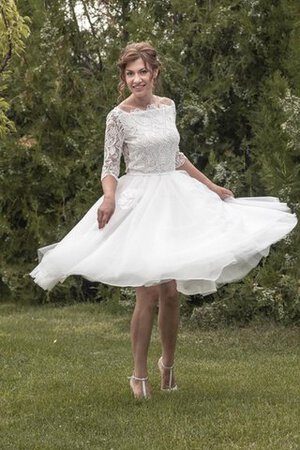 Vestido de Novia de Corte-A en Tul y Encaje de Hasta la Tibia de Encaje Adorno - Foto 4