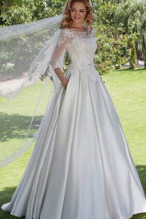 Schaufel-Ausschnitt Satin bodenlanges Brautkleid mit Bordüre mit Tasche - Bild 1