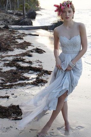 Abito da Sposa con Piega a Spiaggia in Chiffon con Perline Senza Maniche Elegante - Foto 2