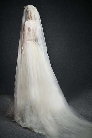 Abito da Sposa con Applique con Bottone Cappellino A-Line in Tulle con Perline - Foto 2