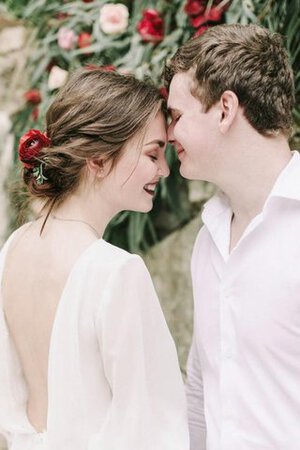 Abito da Sposa a Spiaggia con Piega Spazzola Treno in Chiffon Puffy con Maniche Lunghe - Foto 4