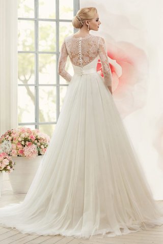 Abito da Sposa con Nastro A-Line classico con Perline A Terra conservatore - Foto 2