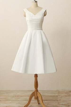 Reißverschluss Satin einfaches mini Brautkleid mit gekappten Ärmeln mit Bordüre - Bild 1