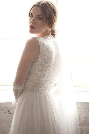 Robe de mariée festonné plissage de traîne courte a-ligne avec manche longue - Photo 2