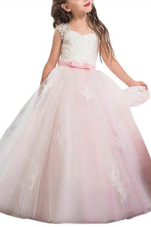 Robe de cortège enfant naturel en tulle manche nulle orné de nœud à boucle - Photo 1