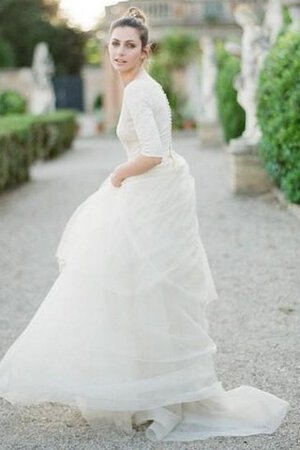 Sencillo Vestido de Novia en Tul de Encaje Adorno de Sin mangas de Plisado - Foto 2