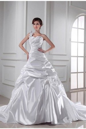 Robe de mariée plissé a-ligne cordon d'épaule asymétrique de col en cœur - Photo 1