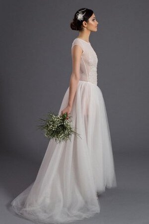 Abito da Sposa A Terra Tondo con Perline Cappellino Naturale in Tulle - Foto 3