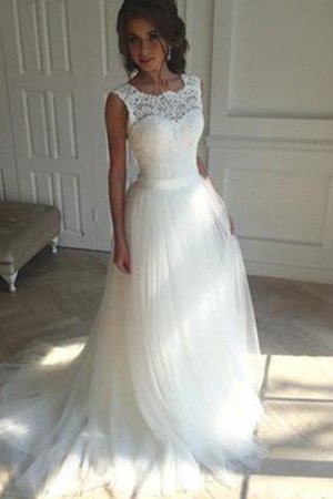 Robe de mariée grosses soldes avec broderie a-ligne manche nulle naturel - Photo 1