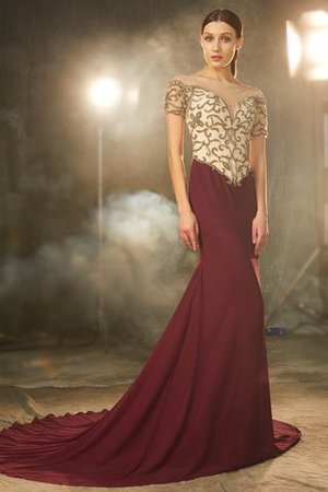 Perlenbesetztes Chiffon Anständiges Abendkleid mit Gericht Schleppe mit Natürlicher Taille - Bild 4