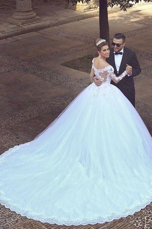 Clasico Vestido de Novia de Manga larga de Escote con Hombros caídos de Natural - Foto 2