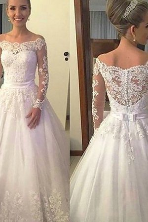 Abito da Sposa Coda A Strascico Corto Elegante in Pizzo in Tulle Naturale - Foto 1