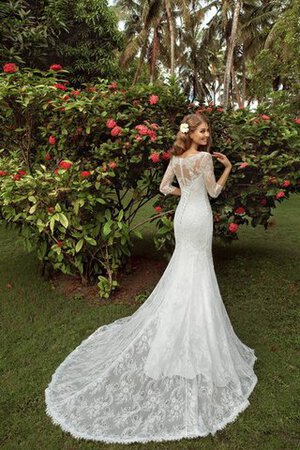 Schaufel-Ausschnitt Beach Stil Satin konservatives Brautkleid mit Bordüre aus Spitze - Bild 2