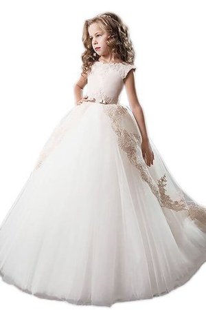 Abito da Cerimonia Bambini Naturale A Terra in Tulle Ball Gown con Fiore - Foto 1