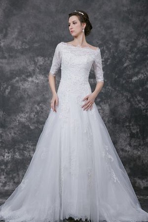 Abito da Sposa stravagante con Bottone con Applique in pizzo in Tulle A-Line - Foto 1