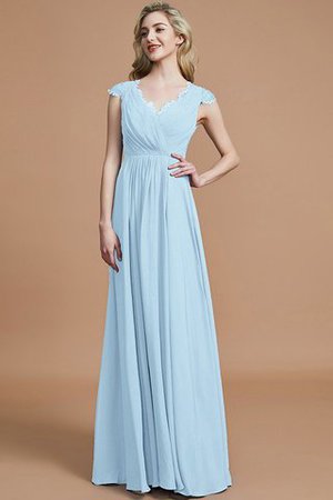 Robe demoiselle d'honneur naturel jusqu'au sol de princesse a-ligne ruché - Photo 23