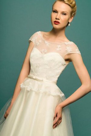 Abito da Sposa Tondo Senza Maniche con Applique Sotto Ginocchio A-Line Cappellino - Foto 3