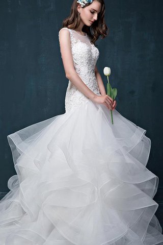 Abito da Sposa in Pizzo con Fiore con Perline in Organza in Tulle in Raso - Foto 2