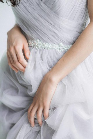 Abito da Sposa con Perline in Tulle Cerniera lusso A-Line Spazzola Treno - Foto 2