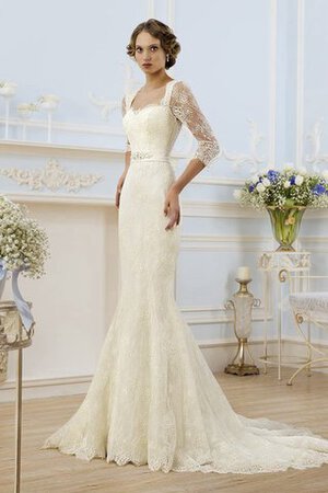 Robe de mariée modeste long appliques col en reine de traîne moyenne - Photo 1