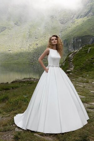 Abito da Sposa Naturale Barchetta A-Line A Terra Coda A Strascico Corto Senza Maniche - Foto 1