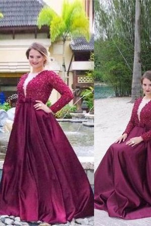 Prinzessin A Linie Satin Ballkleid mit V-Ausschnitt mit Sweep zug - Bild 1