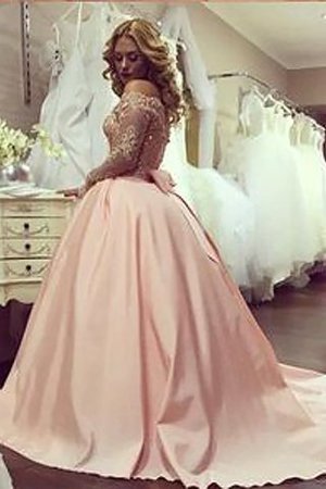 Abito da Sera Naturale in Raso A Terra Ball Gown con Maniche Lunghe - Foto 2