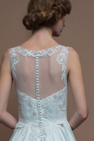 Abito da Sposa Tondo con Applique A-Line A Terra in Raso Naturale - Foto 2