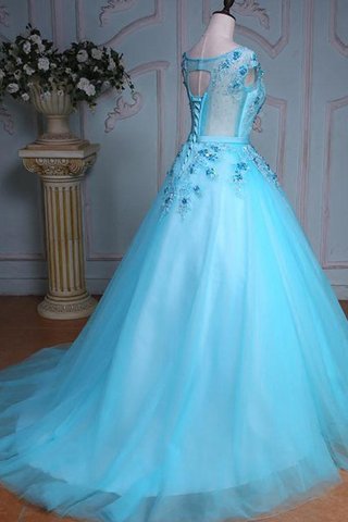 Robe de quinceanera de col en cœur avec lacets de traîne moyenne de lotus appliques - Photo 2