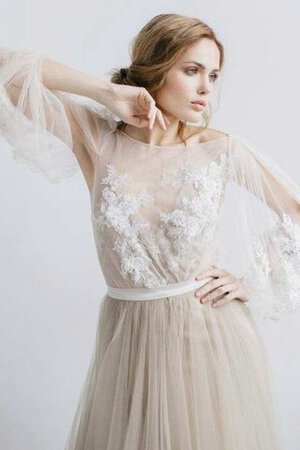 Abito da Sposa A Terra A-Line in Tulle con Piega con Maniche Lunghe con Fiore - Foto 2